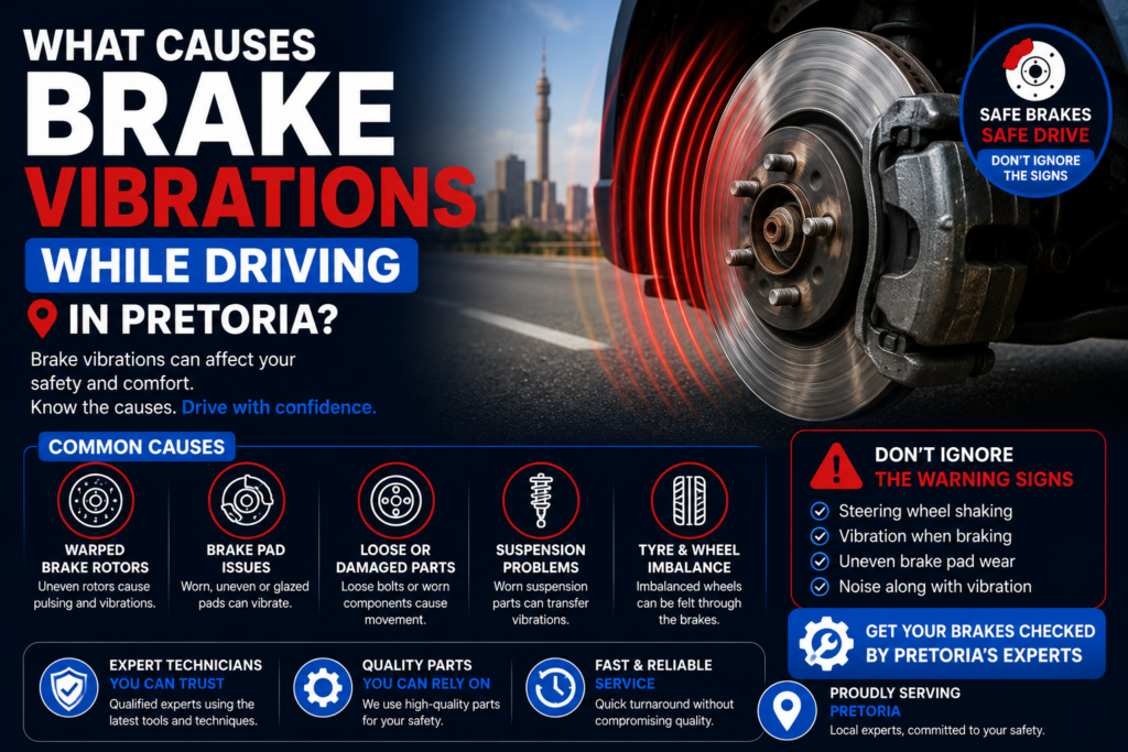 Brake vibrations while driving in Pretoria with mobile mechanic inspecting brakes
