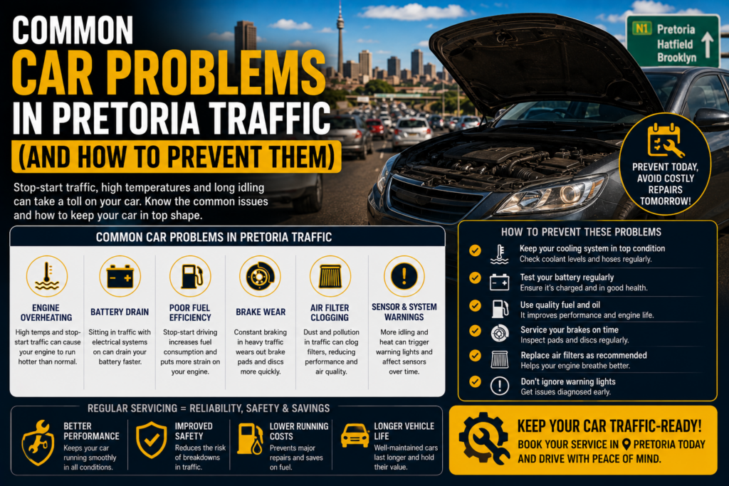 Common car problems in Pretoria traffic with mobile mechanic inspection