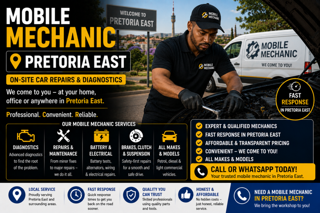 Mobile mechanic in Pretoria East performing on-site vehicle diagnostics